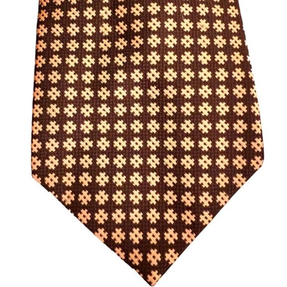 VTG 70s 80s Cranes Men's Shop Floral Cross Geometric Neck Tie Brown Yellow Retro - Picture 2 of 7